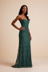 Romantic Beauty Green Floral Embroidered Strapless Maxi Dress