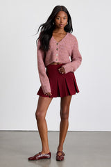 Alyne Burgundy Knit Mid-Rise Pleated Mini Skirt