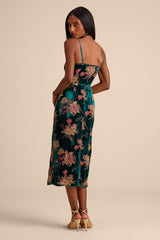 Erisa Emerald Velvet Floral Burnout Midi Dress