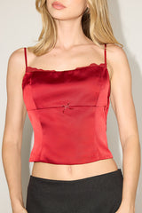 Brooksie Red Satin Lace Bow Tank Top