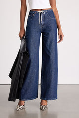 Madison Dark Wash Drawstring Wide-Leg Jeans