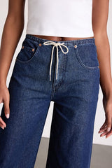 Madison Dark Wash Drawstring Wide-Leg Jeans