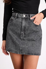 Stash Washed Black Denim Rhinestone Mini Skirt