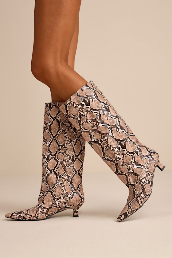 Alexandria Snake Knee-High Kitten Heel Boots