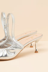Corbett Silver Ruched Slingback Pointed-Toe Pumps