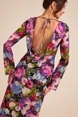 Merrit Black Multi Cowl Back Long Sleeve Maxi Dress