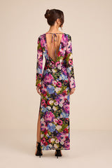 Merrit Black Multi Cowl Back Long Sleeve Maxi Dress