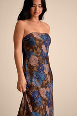 Artemisia Brown Multi Floral Strapless Bow Maxi Dress