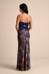 Artemisia Brown Multi Floral Strapless Bow Maxi Dress