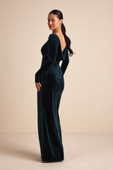 Duarte Emerald Velvet Cowl Back Long Sleeve Maxi Dress