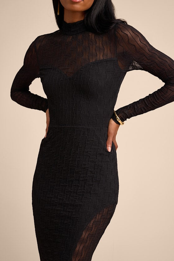 Callaway Black Textured Mock Neck Maxi Dress