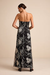 Tisdale Black and Silver Embroidered Strapless Maxi Dress