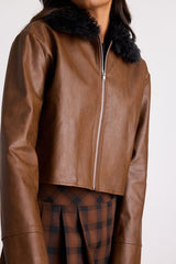 Valencia Brown Vegan Leather Faux Fur Jacket