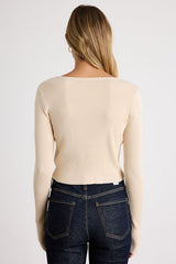 Paxlynn Beige Ribbed Asymmetrical Cardigan Top