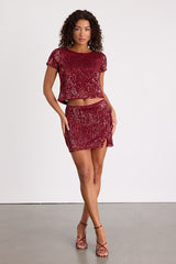 Isotta Burgundy Sequin Low-Rise Mini Skirt