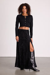 Ashworth Black Burnout Velvet Mid-Rise Maxi Skirt