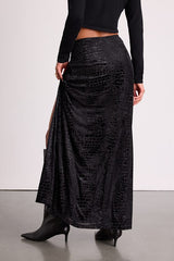 Ashworth Black Burnout Velvet Mid-Rise Maxi Skirt