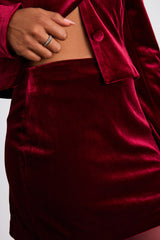 Bettany Dark Red Velvet Mid-Rise Mini Skirt