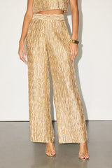 Yukara Gold Textured High-Rise Wide-Leg Pants