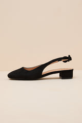 Laylaa Black Suede Bow Slingback Low Heel Pumps