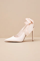Teacup Ivory Satin Bow Slingback Pumps