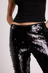 Christella Black Sequin Low-Rise Flare Pants