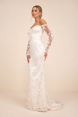 Lucina White Embroidered Bustier Long Sleeve Maxi Dress