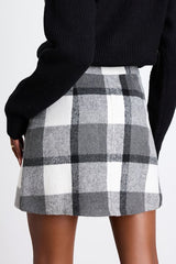 Mad For Plaid White and Grey Plaid Mini Skirt