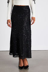 Isabelle Black Lace Sequin High-Rise Maxi Skirt