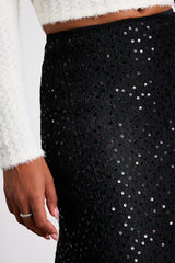 Isabelle Black Lace Sequin High-Rise Maxi Skirt
