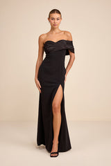 Thessaly Black Asymmetrical Mermaid Maxi Dress