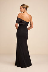 Thessaly Black Asymmetrical Mermaid Maxi Dress
