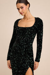 Rhonna Emerald Green Velvet Sequin Mermaid Maxi Dress