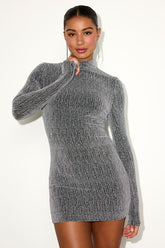 Lorenza Black and Silver Lurex Mock Neck Mini Dress