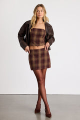 Annette Brown Plaid Strapless Top