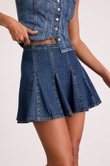 Godet Dark Wash Denim Skater Mini Skirt