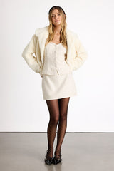 Brionee Ivory Tweed Sequin Button-Front Strapless Top