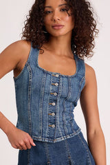 Sculpted Medium Wash Denim Vest Top