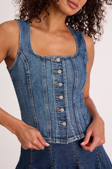 Sculpted Medium Wash Denim Vest Top