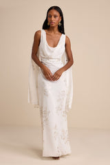 Sidonia White and Gold Floral Cowl Sash Maxi Dress