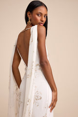 Sidonia White and Gold Floral Cowl Sash Maxi Dress