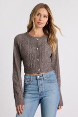 Kaia Brown Marled Cable Knit Cropped Cardigan