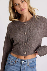 Kaia Brown Marled Cable Knit Cropped Cardigan