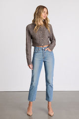 Kaia Brown Marled Cable Knit Cropped Cardigan