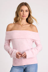 Melinda Light Pink Space Dye Off-the-Shoulder Sweater Top
