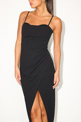 Always Turning Heads Black Bustier Tulip Midi Dress