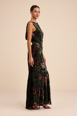 Declan Black Floral Burnout Cowl Back Maxi Dress