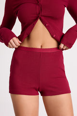 Rimsley Wine Red Ribbed Knit Boxer Lounge Shorts
