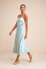 Luetta Pale Blue Satin Lace Slip Midi Dress
