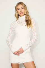 Marcy White Lace Mock Neck Mini Dress